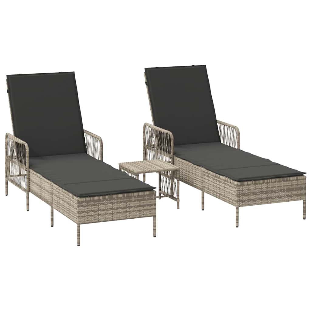 Lettino da sole 3 pcs Grigio chiaro e grigio scuro polyrattan