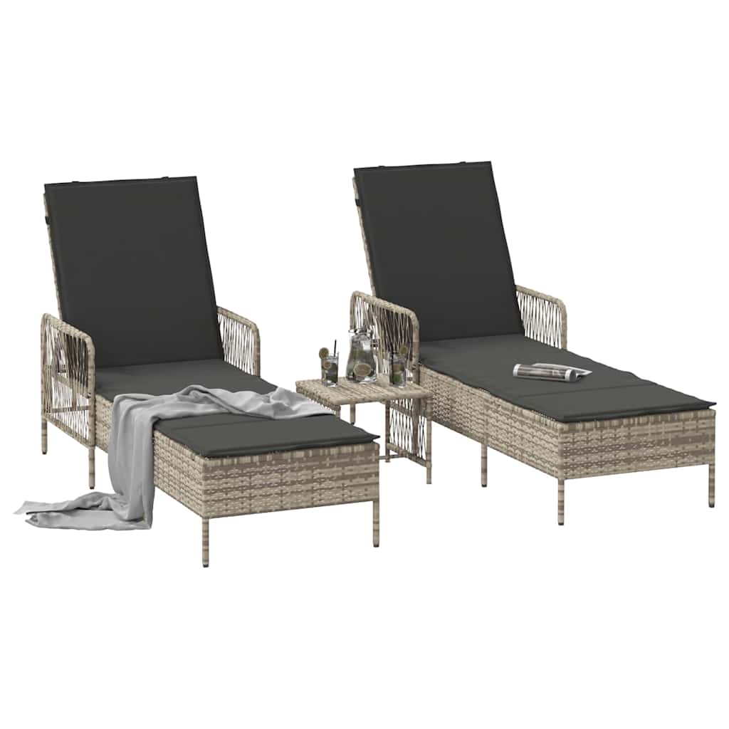 Lettino da sole 3 pcs Grigio chiaro e grigio scuro polyrattan