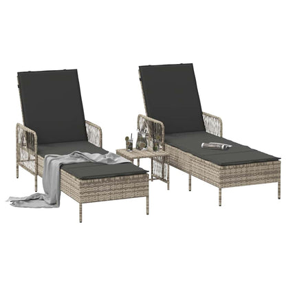 Lettino da sole 3 pcs Grigio chiaro e grigio scuro polyrattan