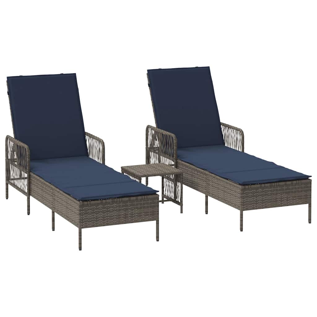 Lettino da sole con cuscino 3 pcs Grigio e Blu Navy polyrattan