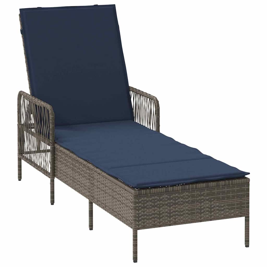 Lettino da sole con cuscino 3 pcs Grigio e Blu Navy polyrattan