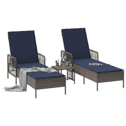 Lettino da sole con cuscino 3 pcs Grigio e Blu Navy polyrattan