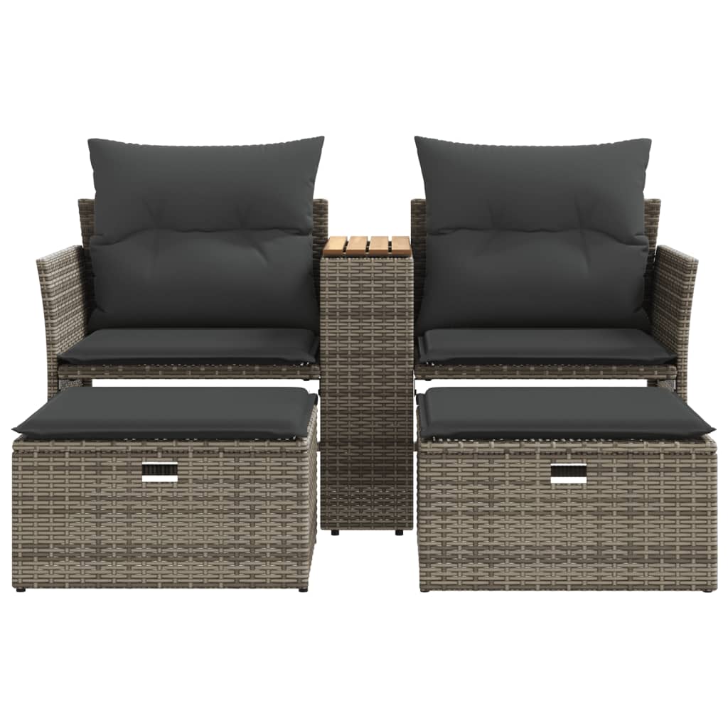 Divano da Giardino 2 Posti con Sgabelli Grigio in Polyrattan