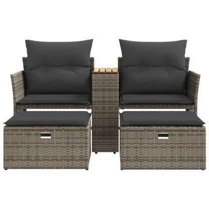 Divano da Giardino 2 Posti con Sgabelli Grigio in Polyrattan