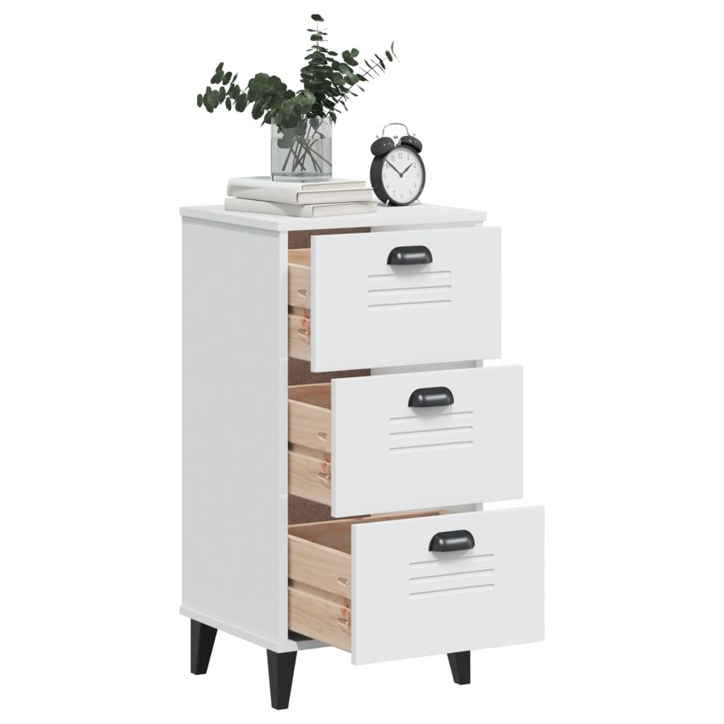 Comodino VIKEN Bianco in Legno Massello di Pino