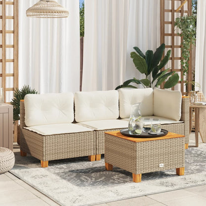 Divano Giardino Senza Braccioli con Cuscini Beige in Polyrattan