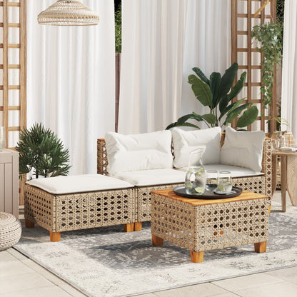 Sgabello Giardino con Cuscino Beige 63,5x56x32 cm in Polyrattan