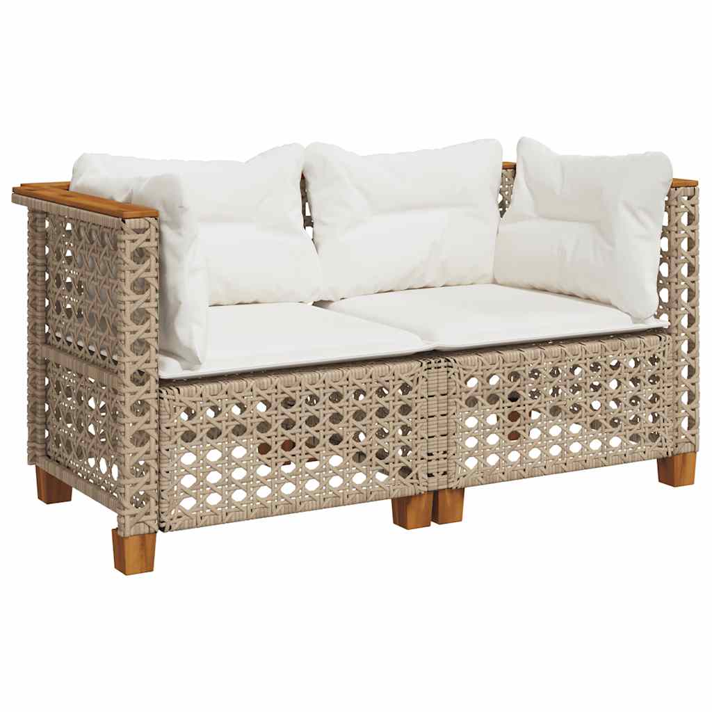 Divani Angolari da Giardino con Cuscini 2 Beige Polyrattan