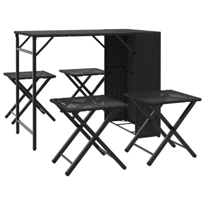 Set da Pranzo da Giardino Pieghevole 5 pz Nero in Polyrattan