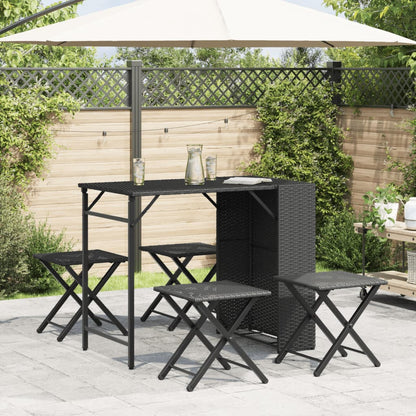 Set da Pranzo da Giardino Pieghevole 5 pz Nero in Polyrattan