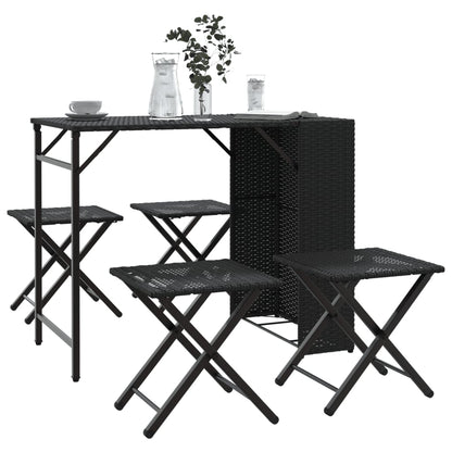 Set da Pranzo da Giardino Pieghevole 5 pz Nero in Polyrattan