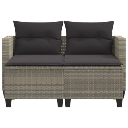 Divano da Giardino 2Posti con Sgabelli Grigio Chiaro Polyrattan