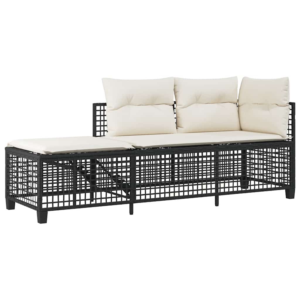 Set Divani ad Angolo 3 pz con Cuscini in Polyrattan Nero