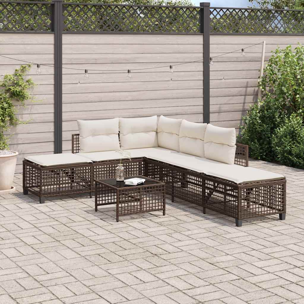 Set Divani ad Angolo 3 pz con Cuscini in Polyrattan Marrone