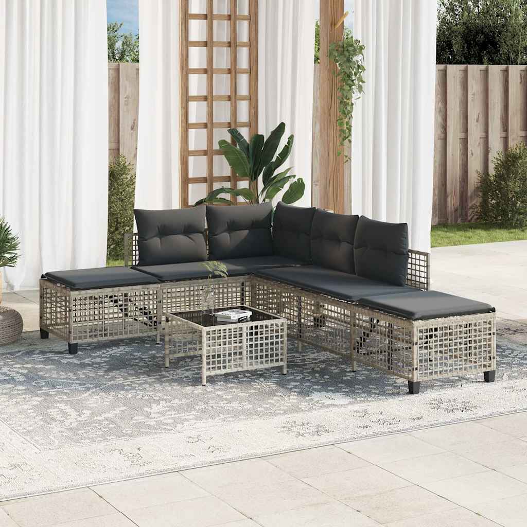 Divani da Giardino ad Angolo 3 pz Cuscini Grigio in Polyrattan