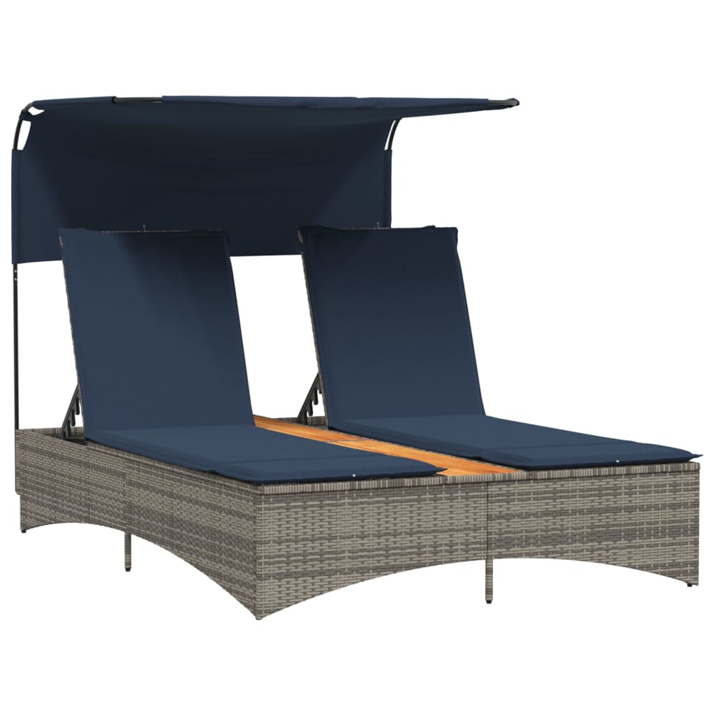 Lettino prendisole doppio con baldacchino e cuscini grigio in polyrattan