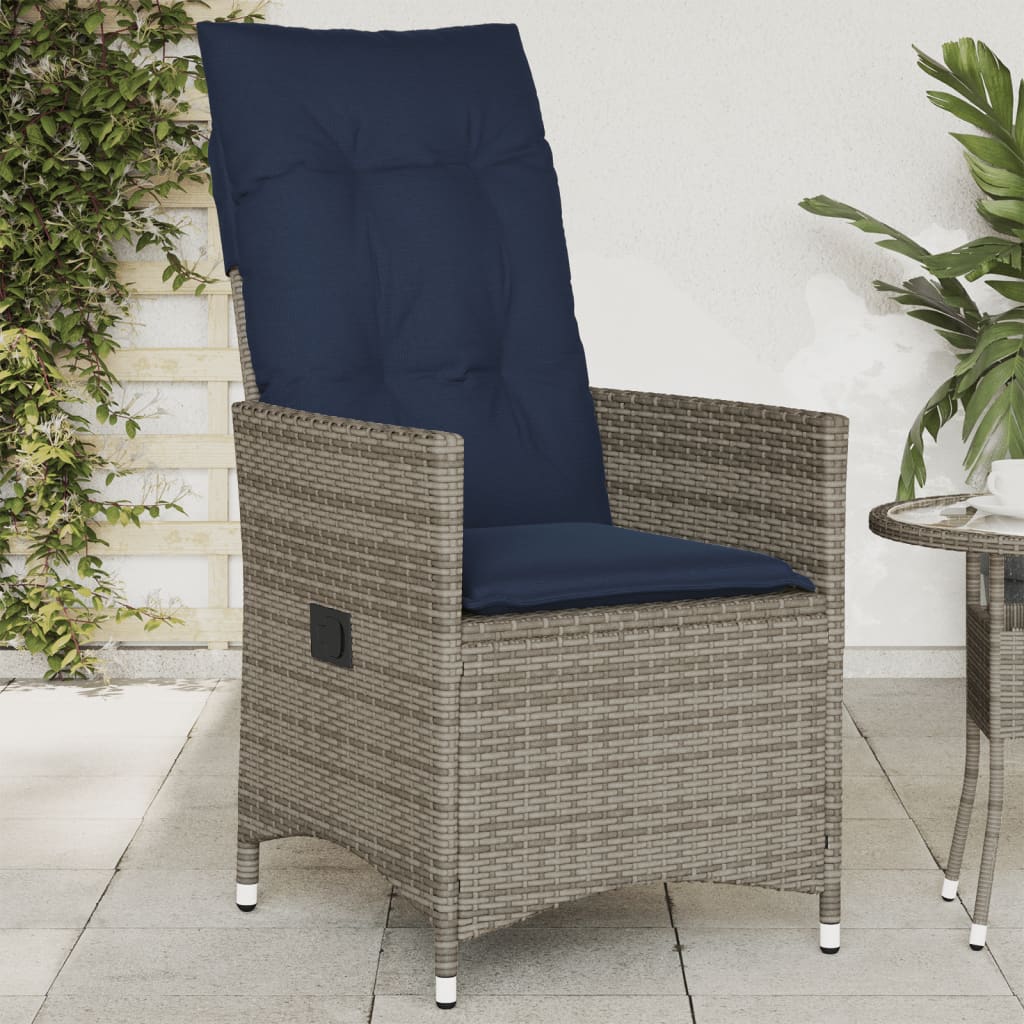Sedia da giardino reclinabile con cuscini grigia in polyrattan