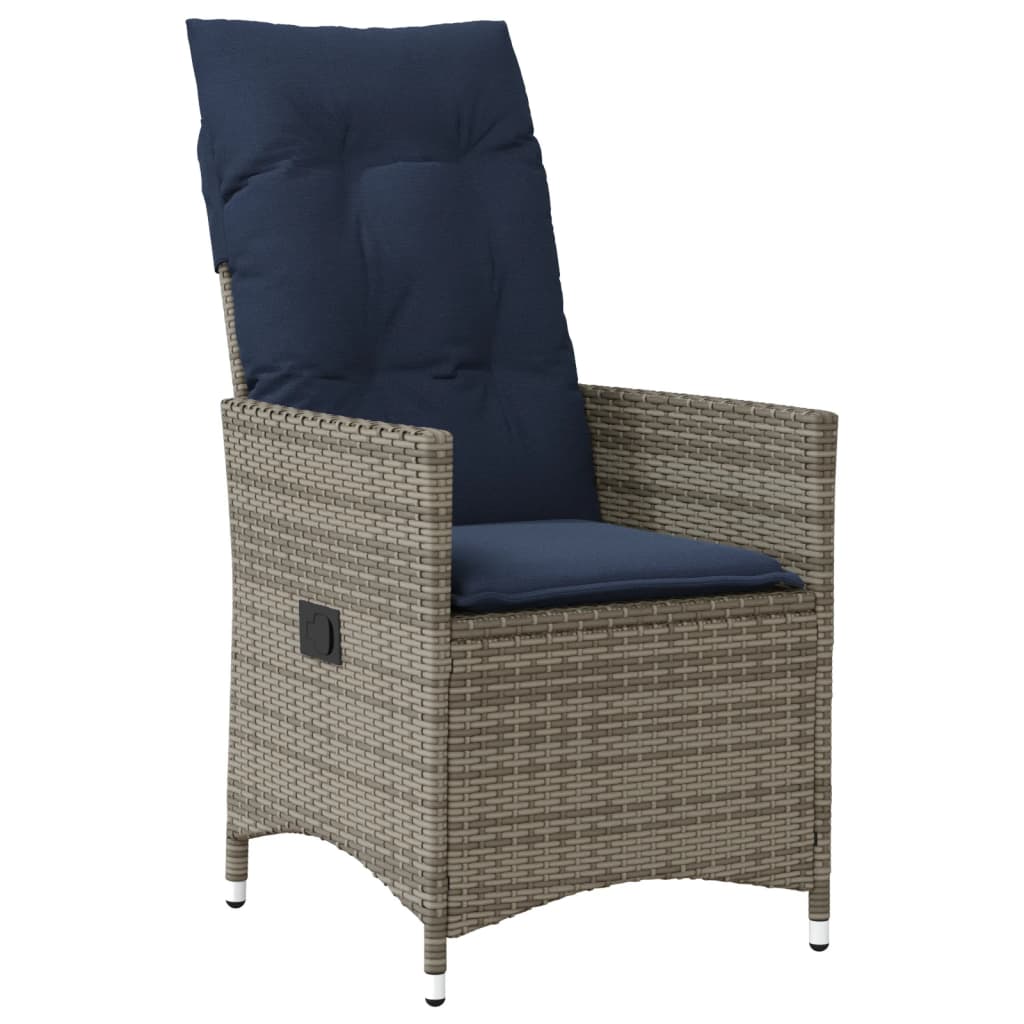 Sedie da giardino reclinabili 2 pz con cuscini grigie in polyrattan