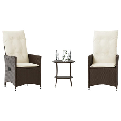 Set BistrÃ² 3 pz con Cuscini Marrone in Polyrattan
