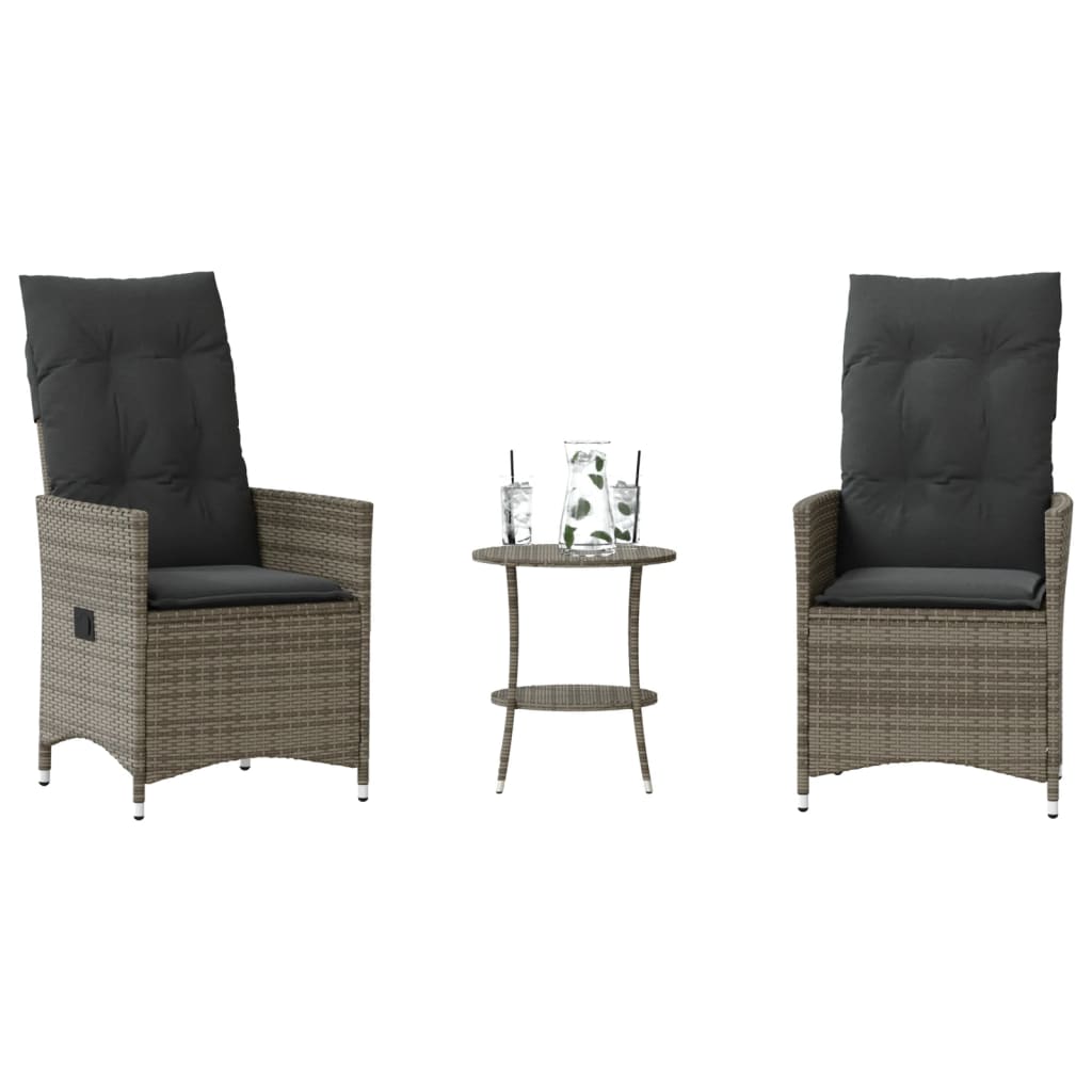 Set da BistrÃ² 3 pz con Cuscini Grigio in Polyrattan