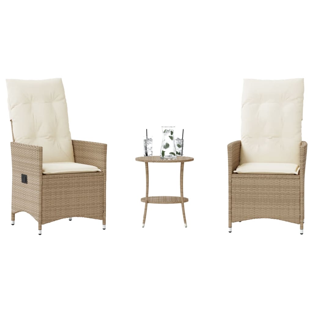 Set da BistrÃƒÂ² 3 pz con Cuscini Beige in Polyrattan