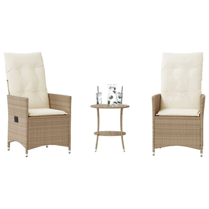 Set da BistrÃƒÂ² 3 pz con Cuscini Beige in Polyrattan