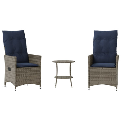 Set da Bistrot 3 pz con Cuscini Grigio in Polyrattan
