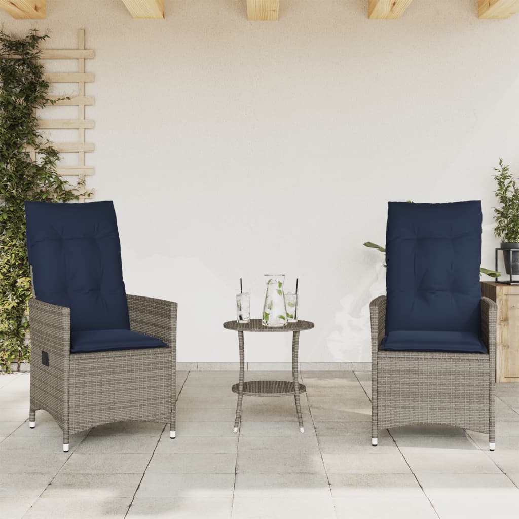 Set da Bistrot 3 pz con Cuscini Grigio in Polyrattan