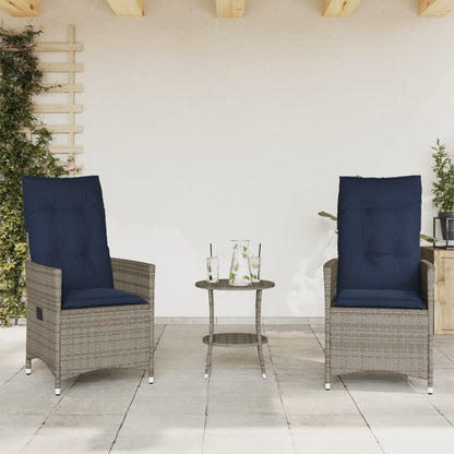 Set da Bistrot 3 pz con Cuscini Grigio in Polyrattan