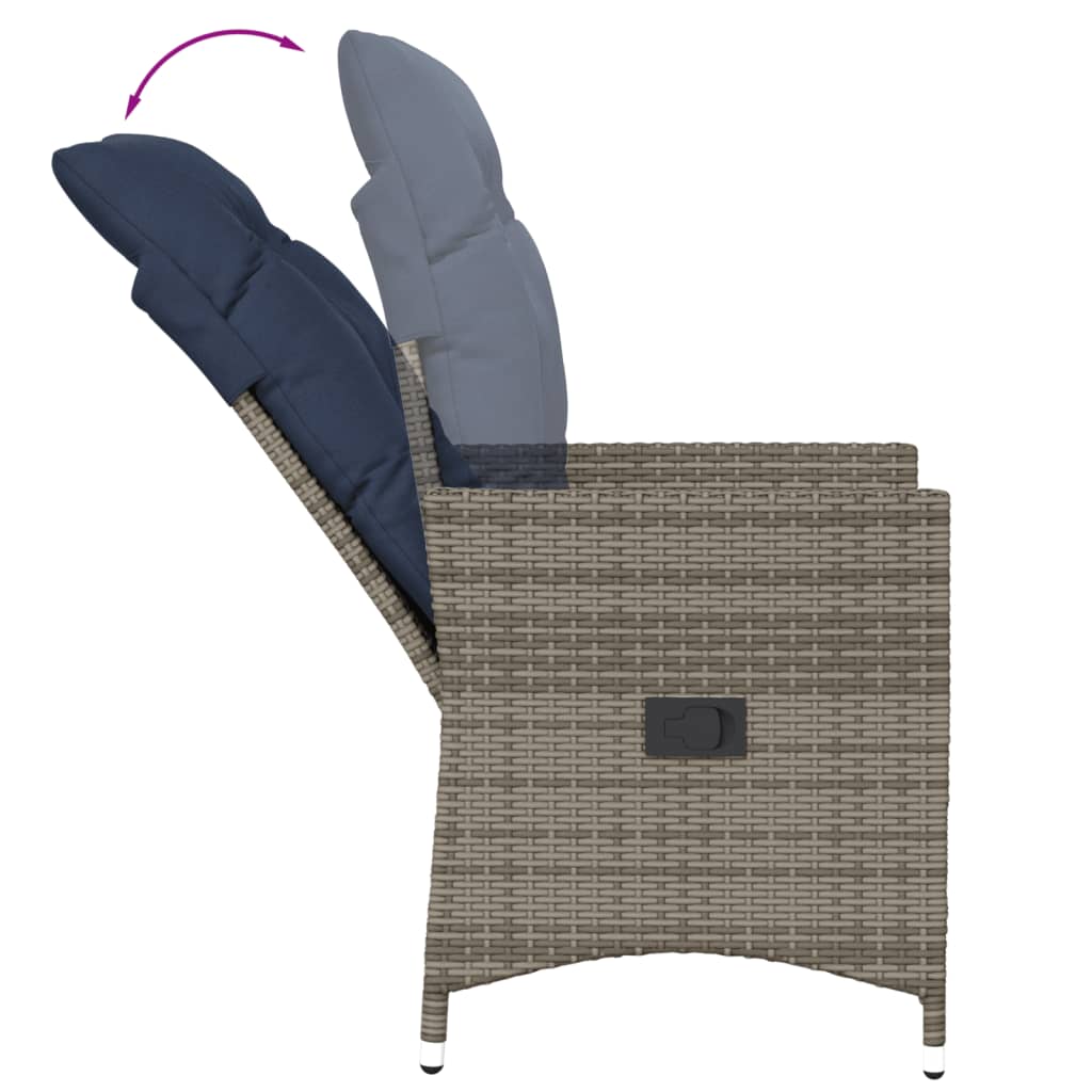 Set da Bistrot 3 pz con Cuscini Grigio in Polyrattan