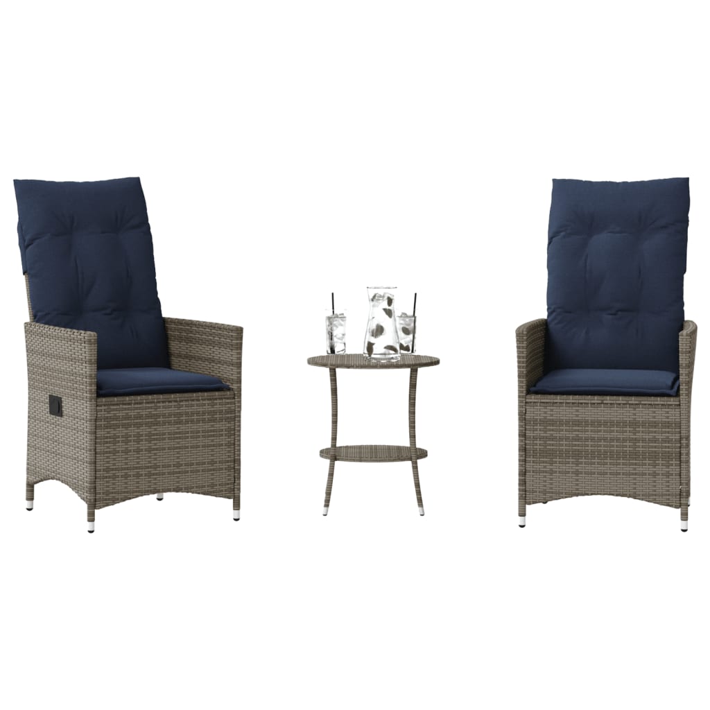 Set da Bistrot 3 pz con Cuscini Grigio in Polyrattan