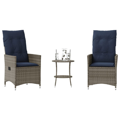 Set da Bistrot 3 pz con Cuscini Grigio in Polyrattan