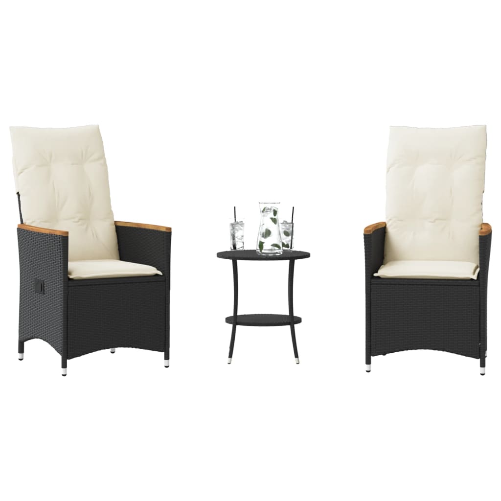 Set da BistrÃ² 3 pz con Cuscini Nero in Polyrattan