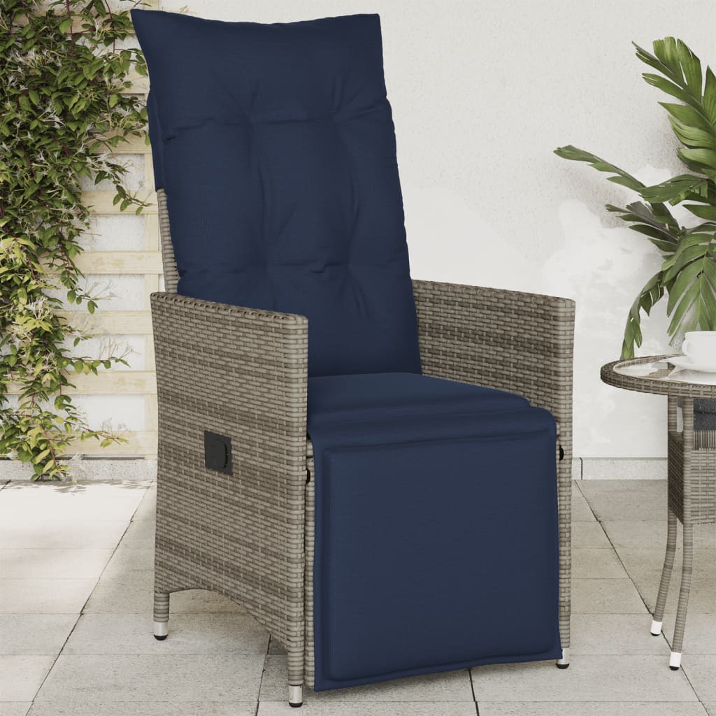 Sedia da giardino reclinabile con cuscini grigia in polyrattan