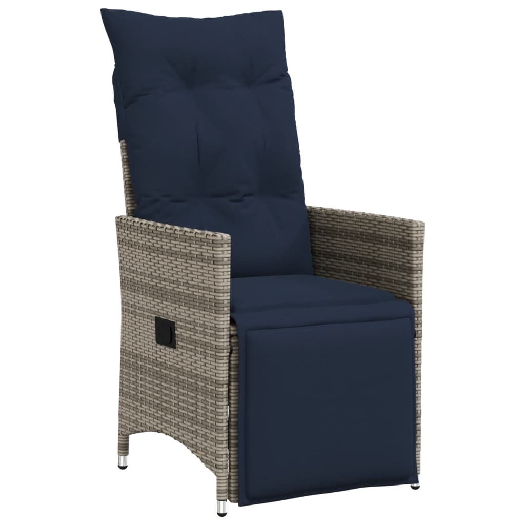 Sedie da giardino reclinabili 2 pz con cuscini grigie in polyrattan