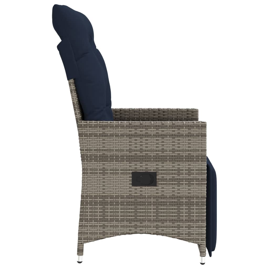 Sedie da giardino reclinabili 2 pz con cuscini grigie in polyrattan