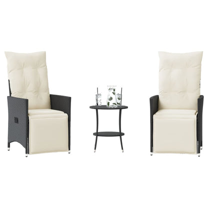Set da BistrÃ² 3 pz con Cuscini Nero in Polyrattan