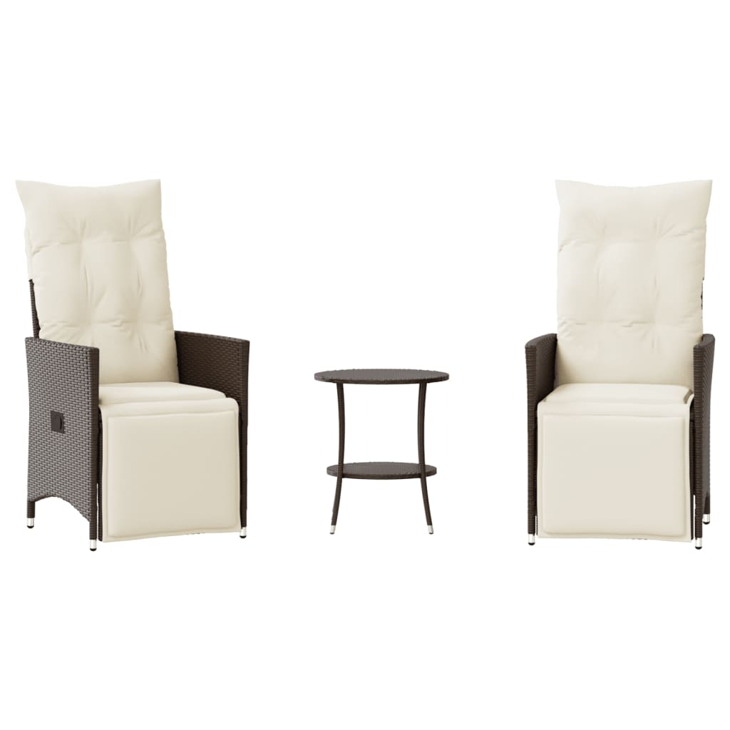 Set BistrÃ² 3 pz con Cuscini Marrone in Polyrattan
