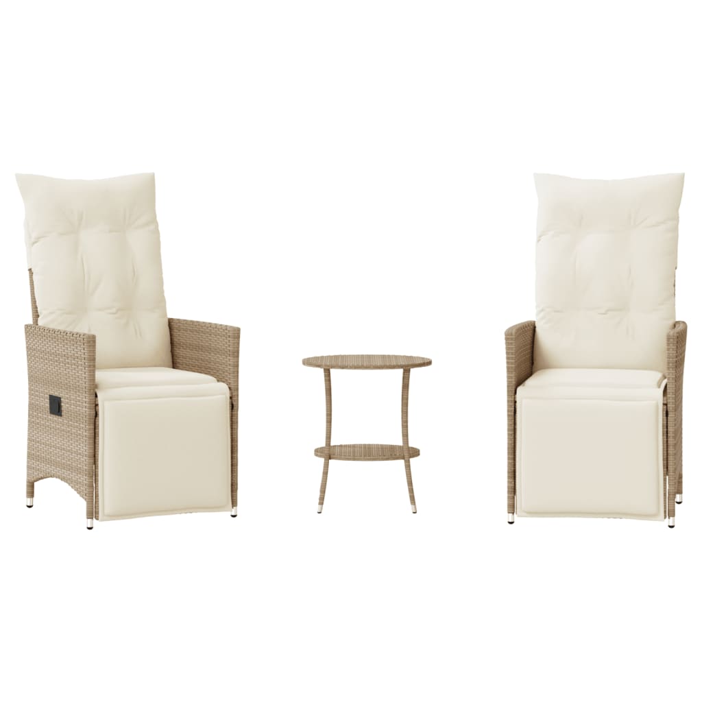Set da BistrÃƒÂ² 3 pz con Cuscini Beige in Polyrattan