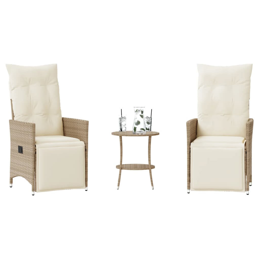 Set da BistrÃƒÂ² 3 pz con Cuscini Beige in Polyrattan