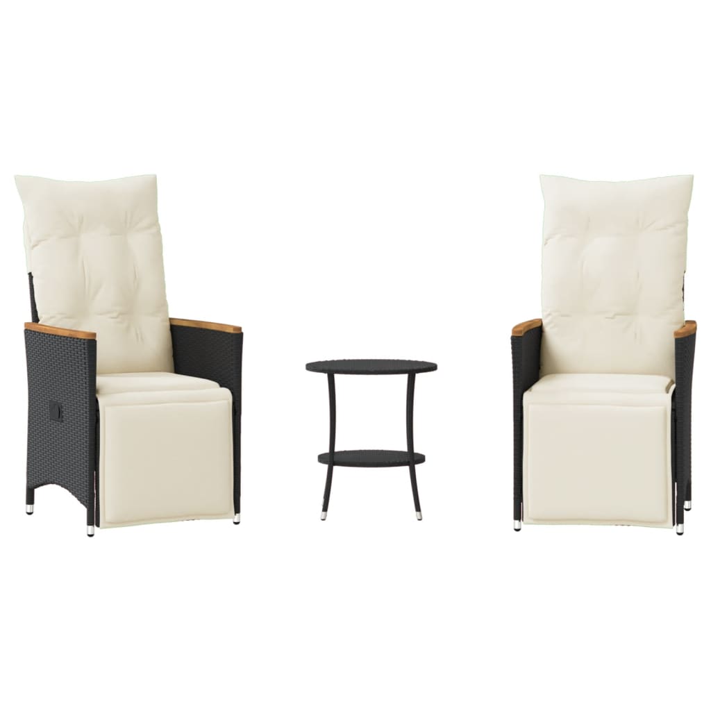 Set da BistrÃ² 3 pz con Cuscini Nero in Polyrattan