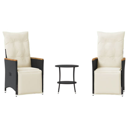 Set da BistrÃ² 3 pz con Cuscini Nero in Polyrattan