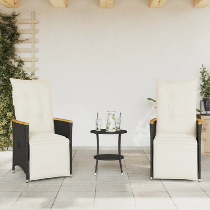 Set da BistrÃ² 3 pz con Cuscini Nero in Polyrattan