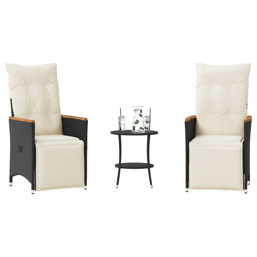 Set da BistrÃ² 3 pz con Cuscini Nero in Polyrattan