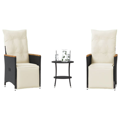 Set da BistrÃ² 3 pz con Cuscini Nero in Polyrattan