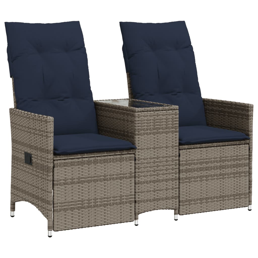 Divano da giardino reclinabile a 2 posti con tavolo grigio in polyrattan