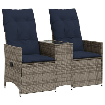 Divano da giardino reclinabile a 2 posti con tavolo grigio in polyrattan