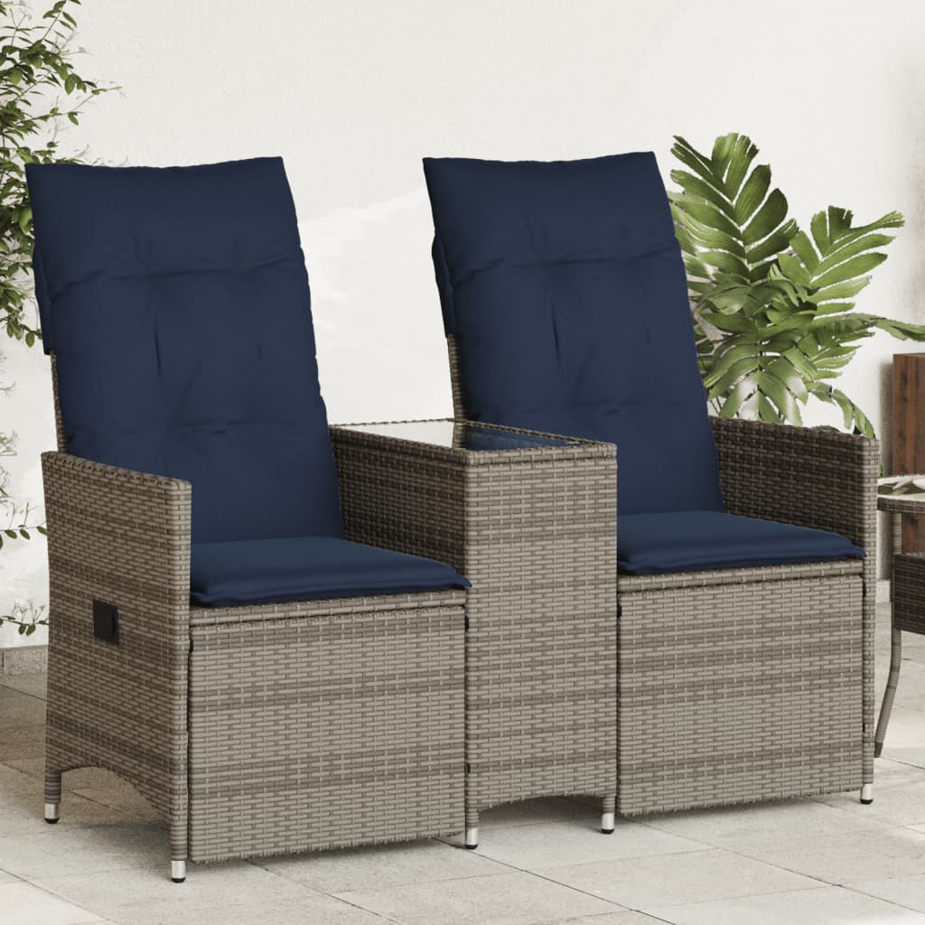 Divano da giardino reclinabile a 2 posti con tavolo grigio in polyrattan