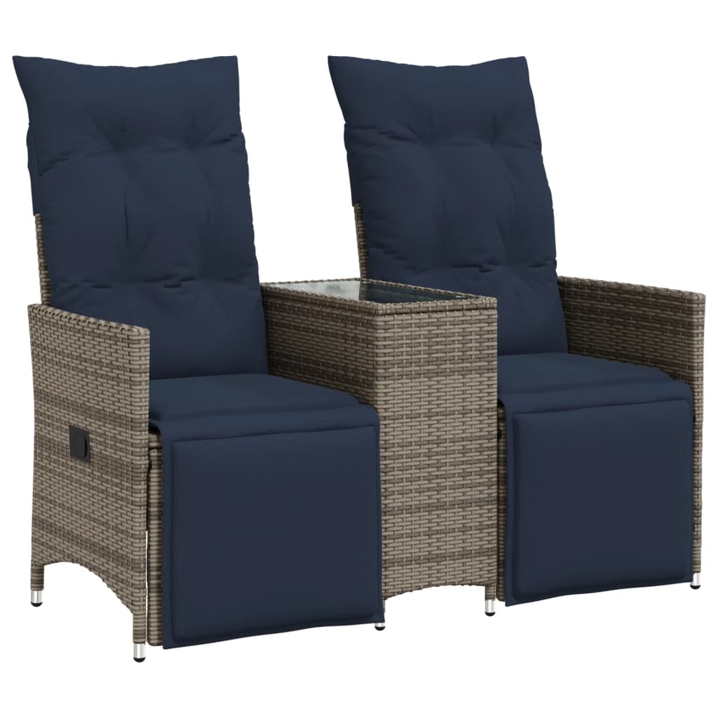 Divano da giardino reclinabile a 2 posti con tavolo grigio in polyrattan
