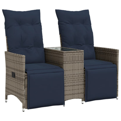 Divano da giardino reclinabile a 2 posti con tavolo grigio in polyrattan